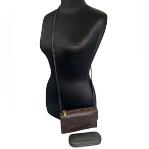 Vintage FOSSIL Brown Leather Organizer Clutch Tri Fold Wallet/crossbody